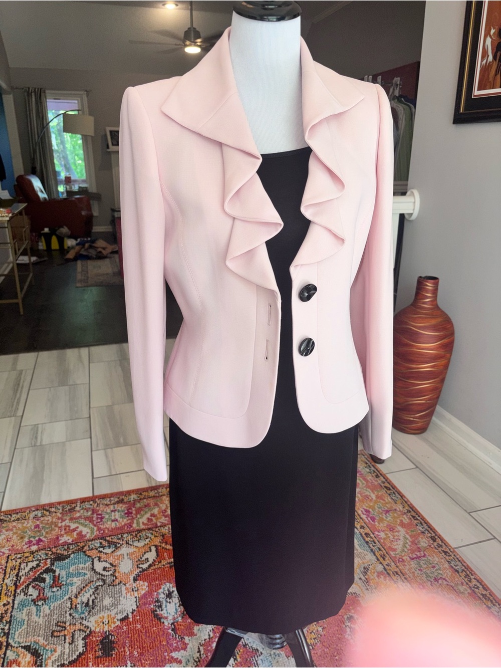 TAHARI Pink Ruffle-Front Women's Blazer AND Black Pencil Skirt